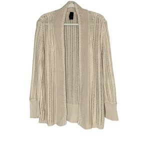 Magaschoni cream cotton/modal blend open front cable knit‎ cardigan. Size M